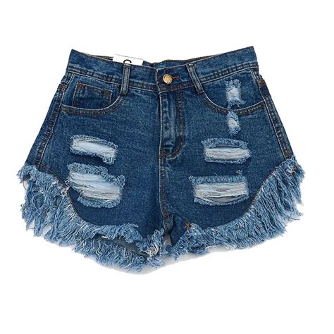 2017 Summer Vintage Ripped Hole Fringe Denim Shorts Women Casual Pocket