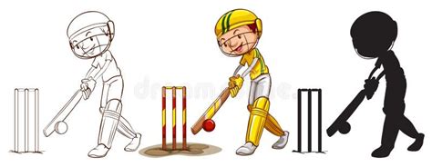 Un Croquis Dun Joueur De Cricket Illustration De Vecteur