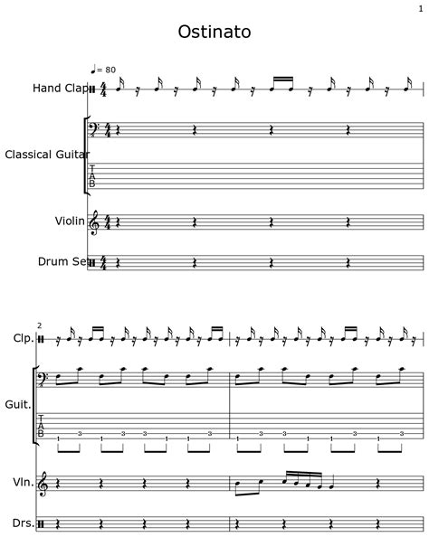 Ostinato Sheet Music For Hand Clap Classical Guitar Violin Drum Set