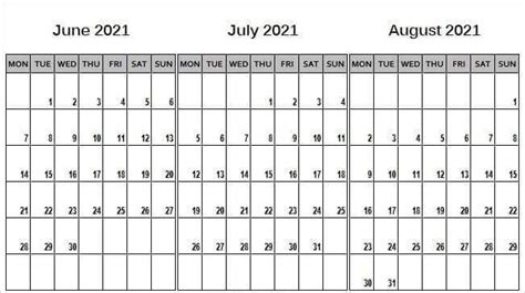 Printable Calendar June July August 2021 Blank Calendar May June July