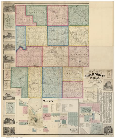 Kosciusko County Indiana 1866 Old Map Reprint Old Maps