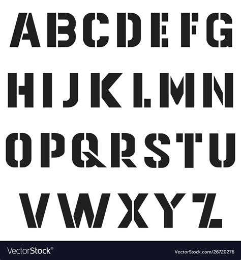 Bold Lettering Stencil Plate Font Alphabet Vector Image