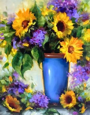 Sunflowers And Blue Plumbago And A Florida Workshop By Floral Artist