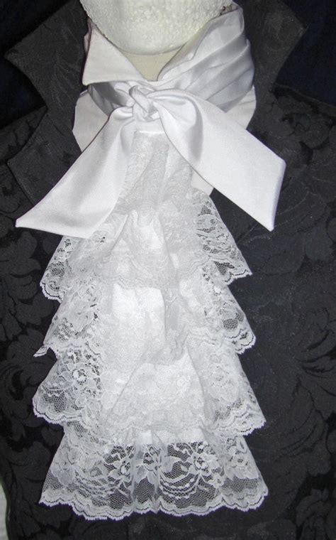 Mens Sparkling White Lace And Satin Extra Fancy Tie Cravatjabot