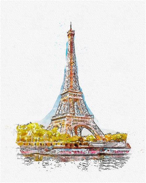 Eiffel Tower In Paris Watercolor Print T Digital Prints