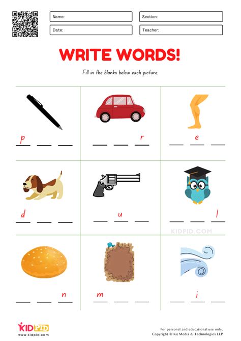 Write 3 Letter Words Worksheet For Grade 1 Kidpid