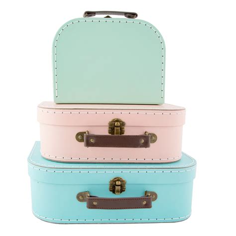 Pastel Retro Suitcase Storage Boxes Set Of 3 Basket Organiser Retro