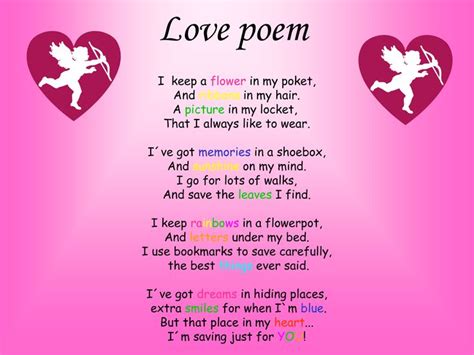 A Poem Written In Pink With Two Hearts And An Image Of A Cupid Angel