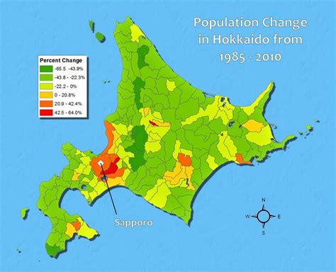 Map hokkaido, japan it is quickly way to discover hokkaido new, global google satellite map. Population Change in Hokkaido, Japan - Land of Maps