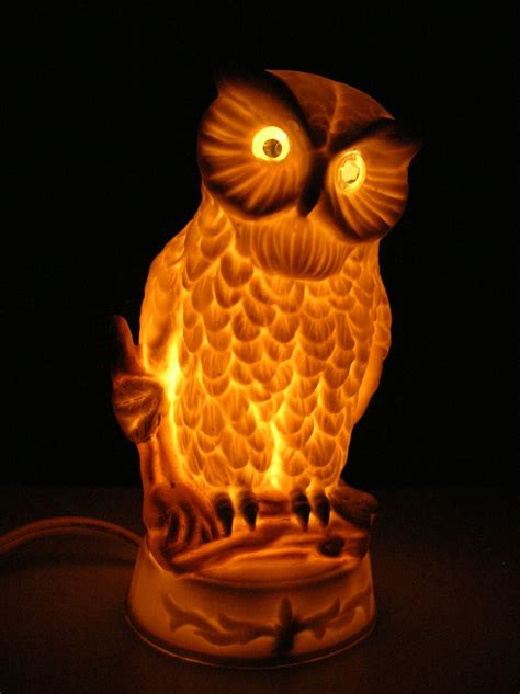 Owl Night Light Electric Halloween Ceramic Lamp