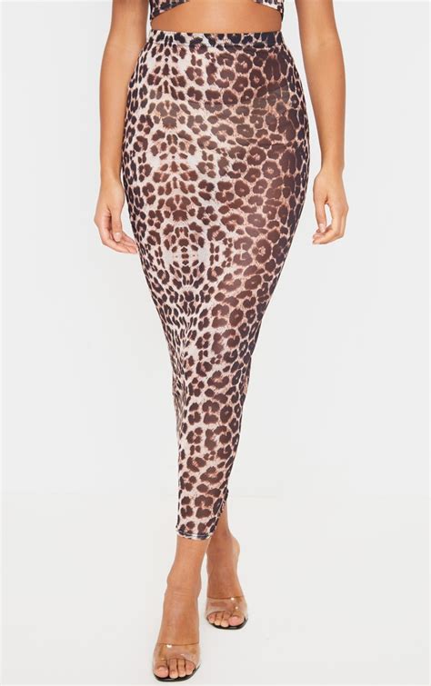 Brown Leopard Print Mesh Midaxi Skirt Prettylittlething Usa