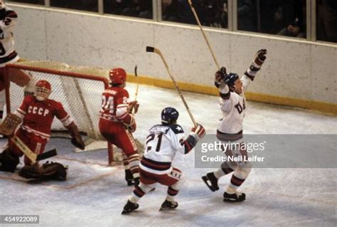 Team Usa Mike Eruzione Victorious With Bill Baker After Scoring Goal