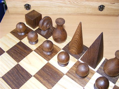 Handmade Wood Abstract Geometric Chess Set In Oak Chest Etsy