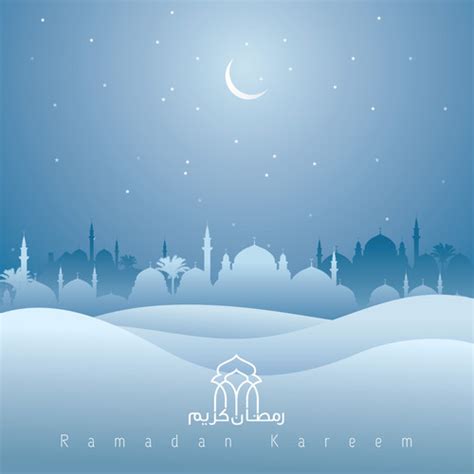 Ramadan Kareem Mosque And Desert Silhouette Islamic Background Vector