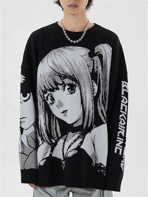 Genjutsu Retro Anime Girl Print Knitted Oversized Sweater