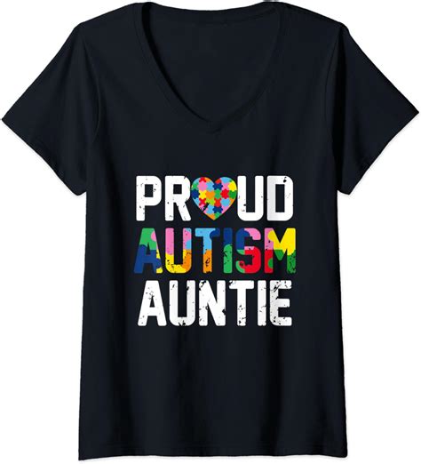 Womens Proud Autism Auntie Costume Autism Awareness Month V Neck T Shirt Clothing