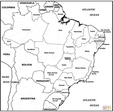 Brazil Map Coloring Page Political Maps Of America Countries Coloring