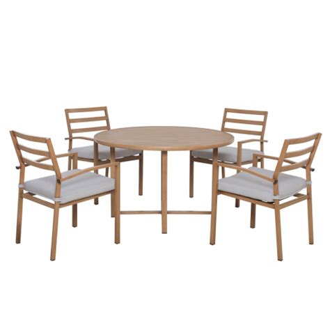 5 Pc Round Outdoor Dining Table Set With Slat Back Chairs