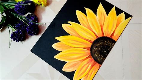 Sunflower Painting By Acrylic Colour Step By Step Sunflower Painting Sunflower Kaise Banate