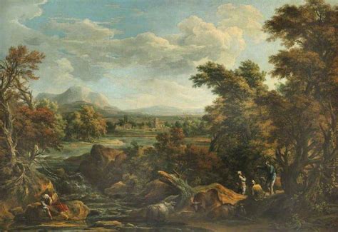 Wooded River Scene With Peasants Painting Marco Ricci Oil Paintings