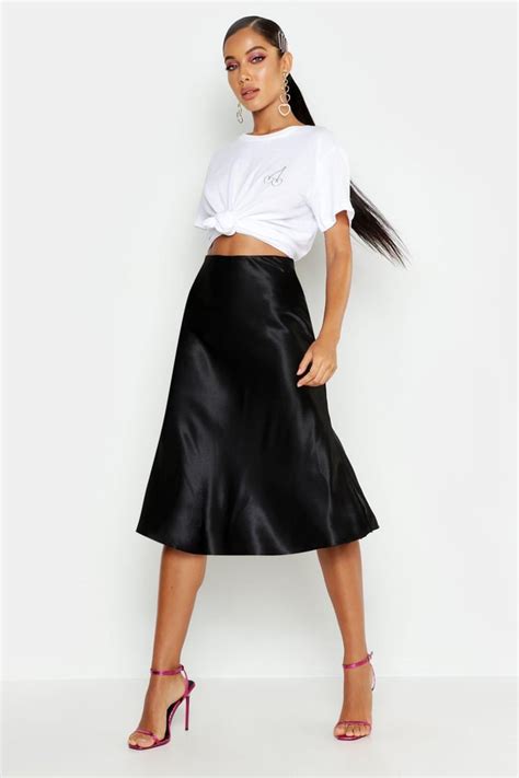 Satin Bias Cut Slip Midi Skirt Best Boohoo Clothes For Women 2020