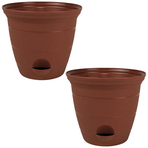 2 Pack 6 Inch Plastic Self Watering Flower Plant Pot Garden Potted