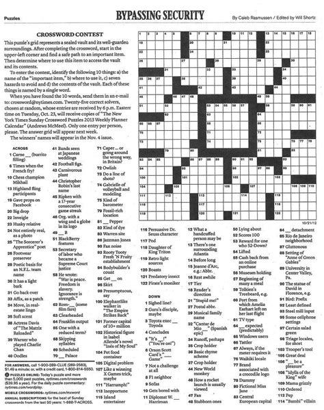 Printable Sunday Crossword Puzzles