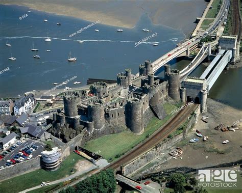 Aerial View Of Conwy Castle Wales United Kingdom Stock Photo