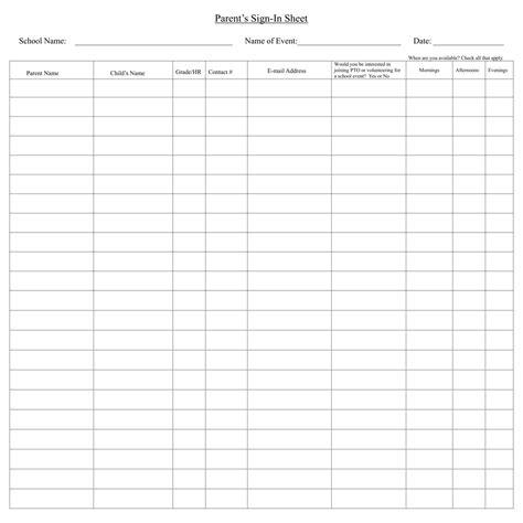 Parent Sign Up Sheet Template Templates Printable Free Printable Paper