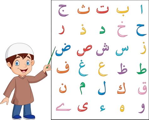 Gar On Musulman Enseignant L Alphabet Arabe Vecteur Premium