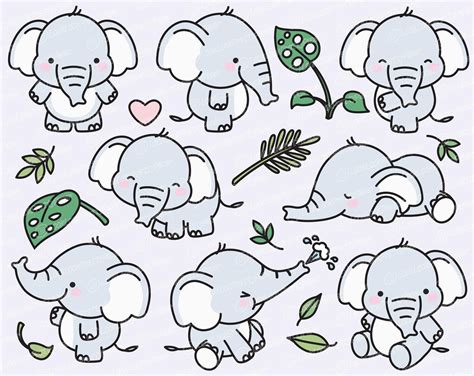 Premium Vector Clipart Kawaii Elephant Cute Elephant Etsy Cute