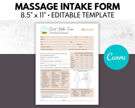 Massage Intake Form Massage Consent Form Massage Therapist Etsy Australia