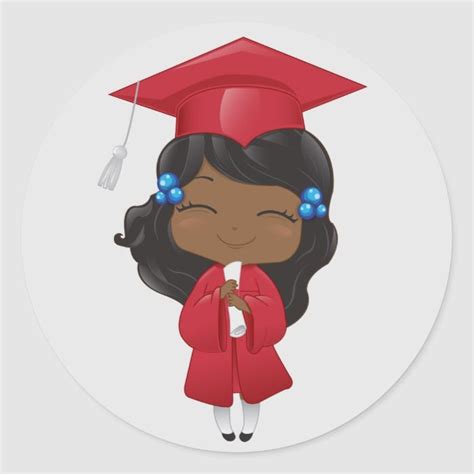 Graduation Girl In Red Classic Round Sticker Zazzle Graduation Girl Round Stickers