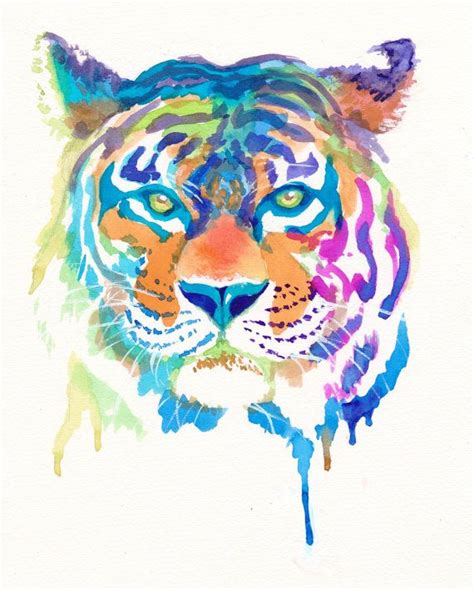 Colorful Tiger Art Print Ts Rainbow Cute Animals Etsy Tiger Art