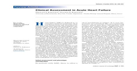 Clinical Assessment In Acute Heart Failure · Hellenic Journal Of