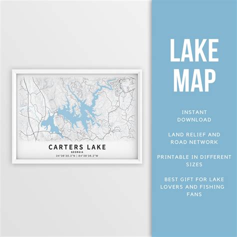 Printable Map Of Carters Lake Georgia Us Instant Download Lake Map