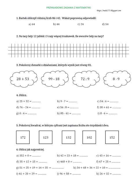 ćwiczenia Do Matematyki Klasa 4 Odpowiedzi - BLOG EDUKACYJNY DLA DZIECI: PRZYKŁADOWE ZADANIA Z MATEMATYKI - KLASA 4