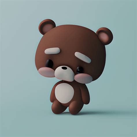 3d Cute Sad Baby Bear Kawaii Chibi · Creative Fabrica