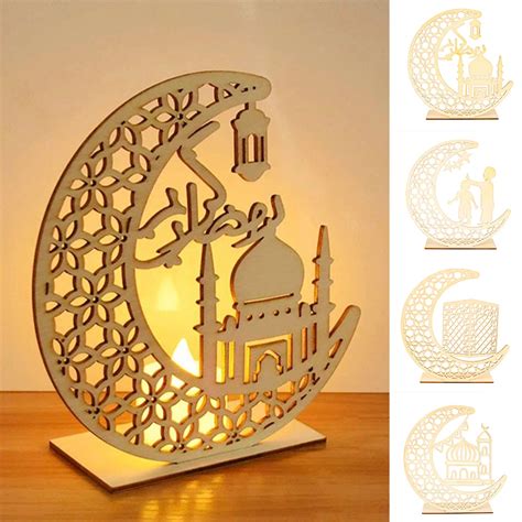 Ahşap ramazan dekorasyon Eid ay yıldız LED dekoratif ışık mobilya el