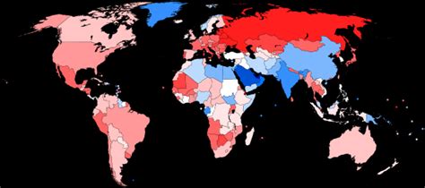 Sex Ratio By Country For Total Population Blue Represents More Males Than The World Average Of