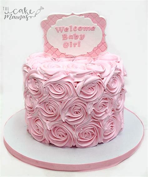 Simple Pastel Pink Buttercream Rosette Baby Shower Cake