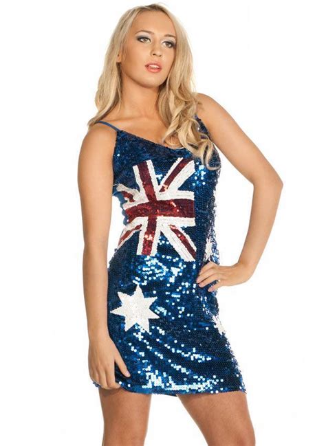 Australian Flag Sequin Dress Aussie Australia Day Womens Costume