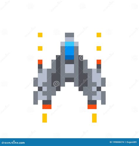 Cute Little Spaceship Game Hero In Pixel Art Style On White Stock