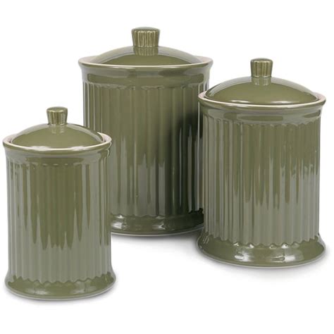 Simsbury Olive Green Ceramic Canisters Set Of 3 13740048