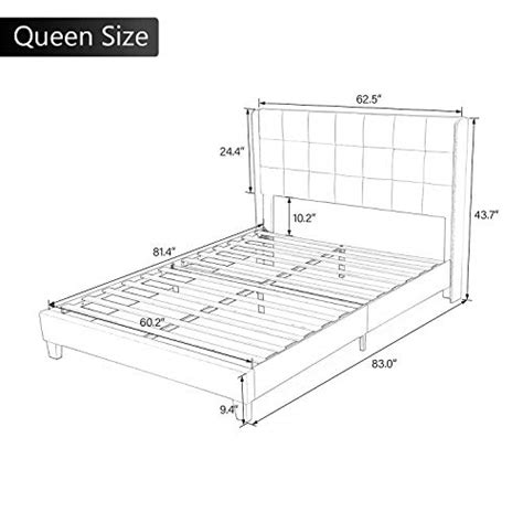 Allewie Queen Size Platform Bed Frame With Wingback Fabric Upholstered Square Stitched