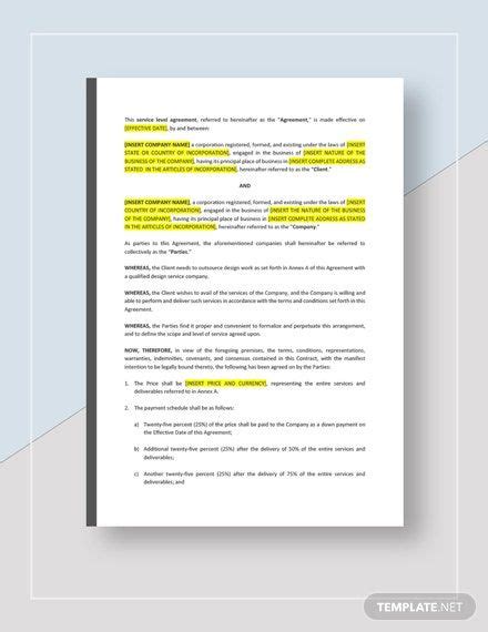 service level agreement contract template   service level