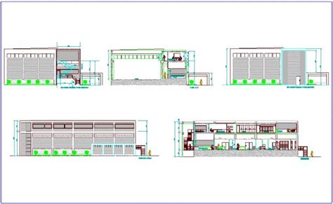 Elevation And Different Axis Section View Of Laboratory Dwg File