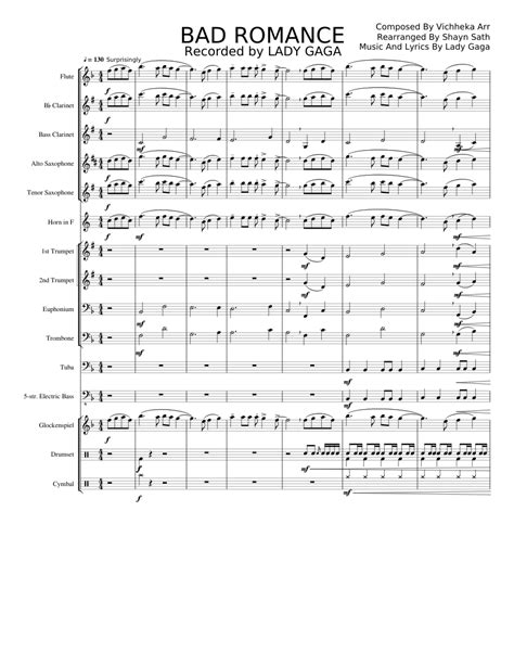 Bad Romance Sheet Music For Flute Clarinet Alto Saxophone Tenor Saxophone Download Free In