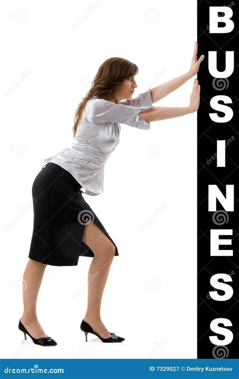 Business Woman Pushing Something Stock Image Image Of Beautiful