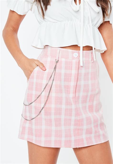 Pink Gingham Chain Detail Mini Skirt Missguided Rokje